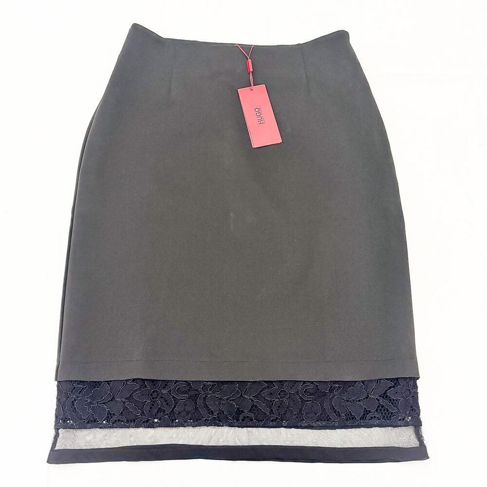 Hugo Boss Black Nilani Stretch Pencil Skirt Lace Hem Size Small NWT